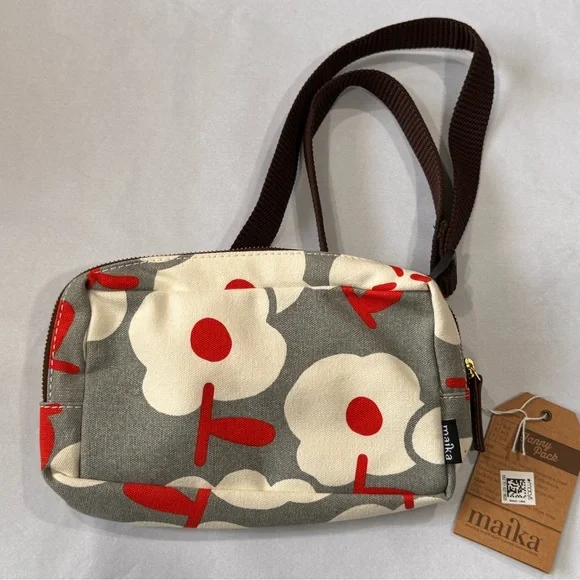 NWT Maika Sierra Fanny Pack Belt Bag Gray White Red Floral Recycled Canvas - Picture 1 of 4